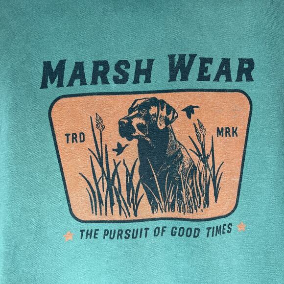 Marsh Wear Hoodie Mens Medium Green Sweater Pullover Dog Graphic Casual Outdoors - Picture 5 of 11